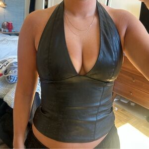 Zara Black Faux Leather Halter Camisole